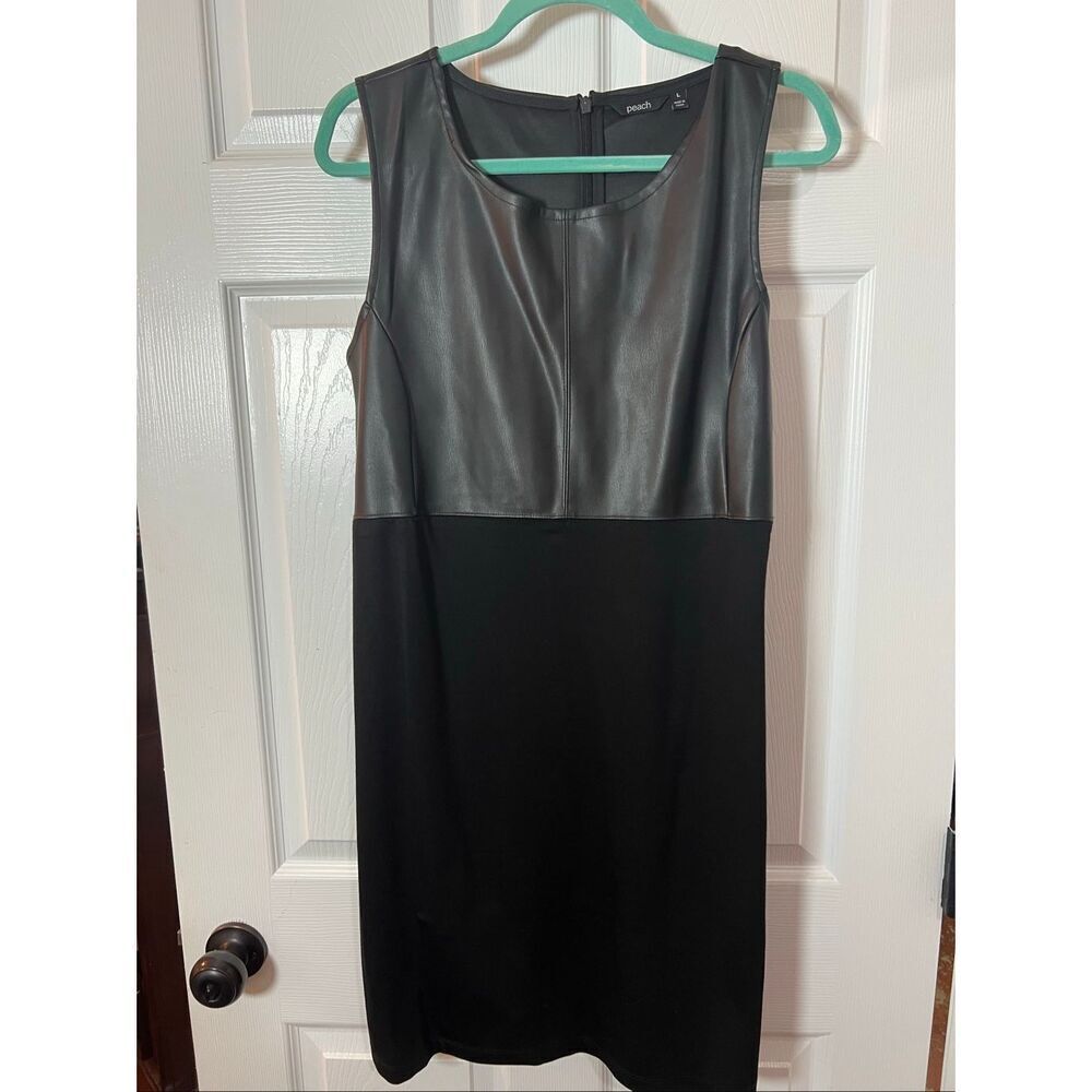 Peach Faux Leather Colorblock Sheath Dress | NWT | Size L